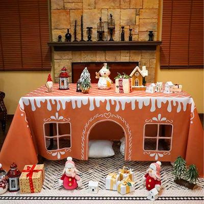 Christmas Tablecloth Reusable Decoration Gingerbread House Christmas Table Cover Winter Picnic Christmas Party Home Decorations