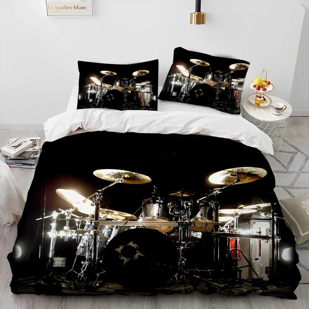 Drum Kit Music Instruments Guitar Bedding Set Duvet Cover Bed Set Quilt Cover Pillowcase Comforter King Queen Size Boys Adult