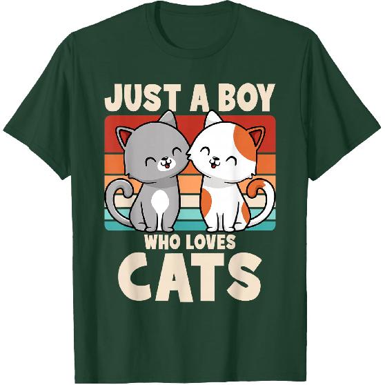 Just A Boy Who Loves Cats Funny Cat Lover Kitten Boys Kids T-Shirt