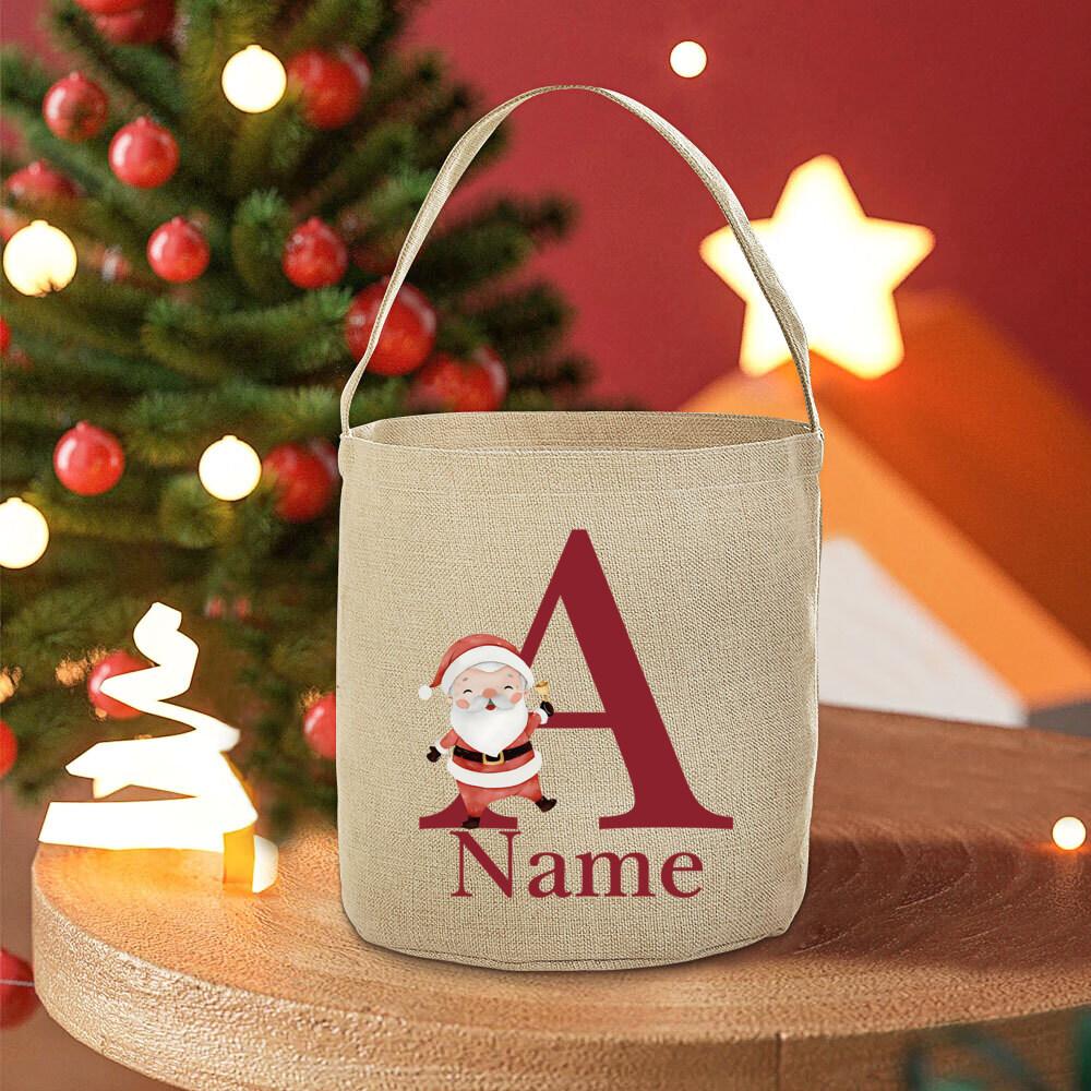 Personalised 26 Initial with Name Candy Bucket Bag Christmas Party Children's Tote Bags Portable Basket Kid Xmas Gifts