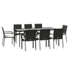 VidaXL Garden Dining Furniture 9pcs and Cushions Black Wicker 3185124