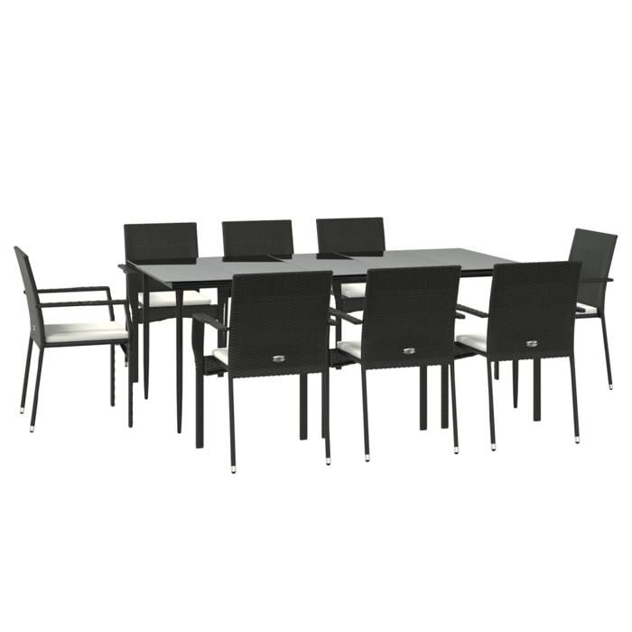 VidaXL Garden Dining Furniture 9pcs and Cushions Black Wicker 3185124