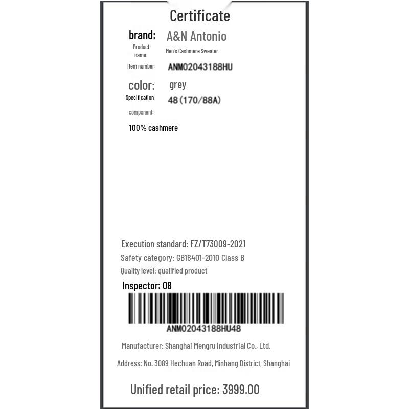 Antonio Men's 100% Cashmere Heavy Jacquard Crew Neck Sweater