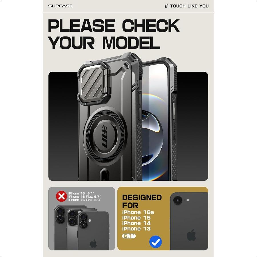 

ЧЕХОЛ для iPhone 16e 15 14 13 Чехол с крышкой для камеры Подставка UBMag XT [Совместим с MagSafe] [Встроенная подставка] [Военный класс] United States