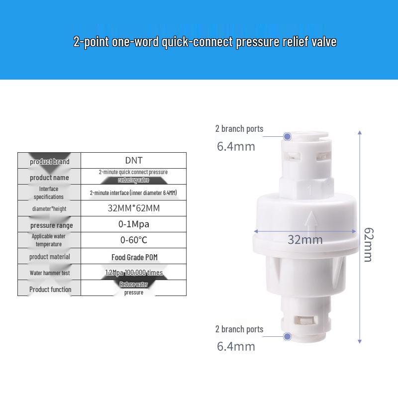Universal Water Purifier Pressure Reducing Valve, Straight/Cross Quick Connect, 100,000 Cycles, Pure Water Machine Control Accessory.