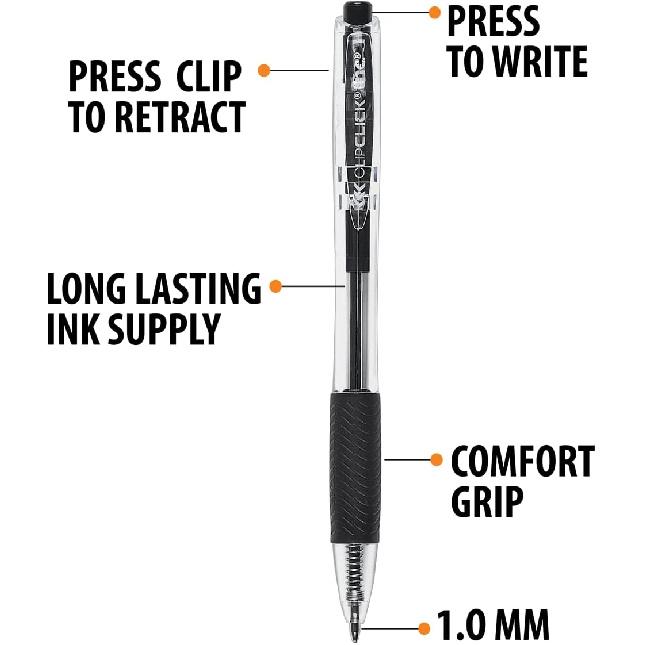 Inc. ClipClicks Retractable Ballpoint Pens - Bulk 1.0-mm Medium-Point Pen Set With Comfort Grip for School, Office, Writing, and Journaling, 50