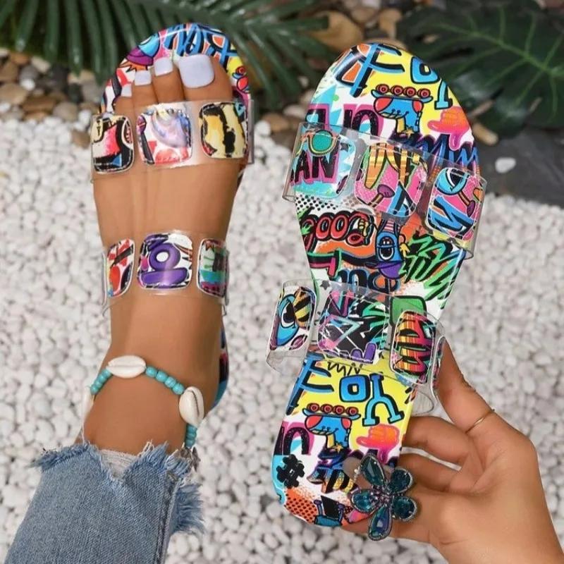 Fashion Women Slippers Flower Bohemian Pattern Sandals Fashion Big Size Slippers Home Casual Lightweight Shoes Flip Flops Slides Women