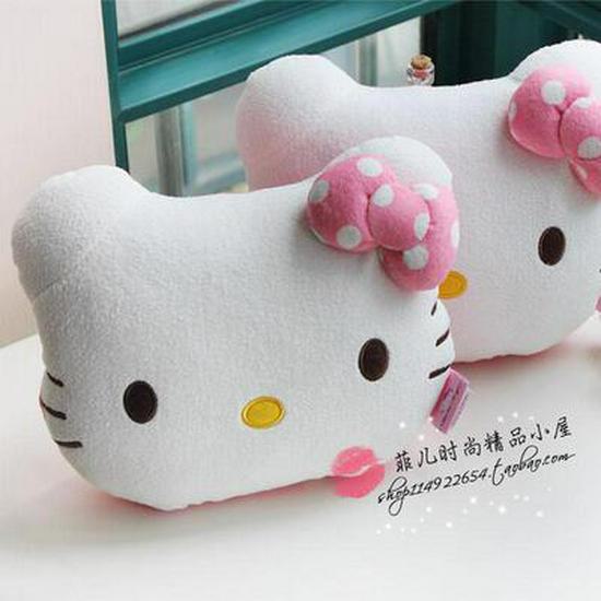 

Подушка для шеи и подголовника автомобиля KT Hello Kitty с розовым бантом в горошек - милый дизайн с изображением мультяшного кота. 26X20 cm