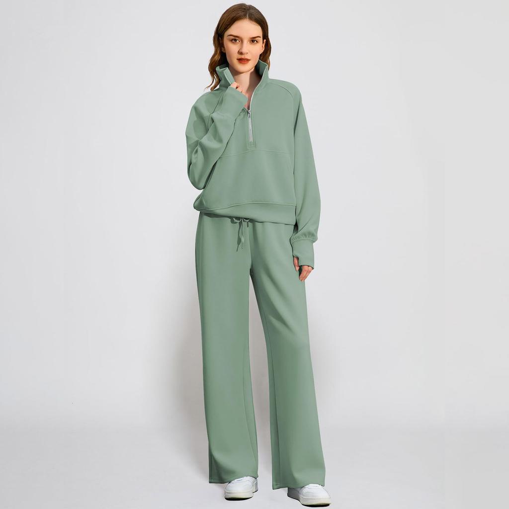 Fashionable Women's Two-piece Zipper Sweatshirt Wide-leg Sweatpants Casual Suit