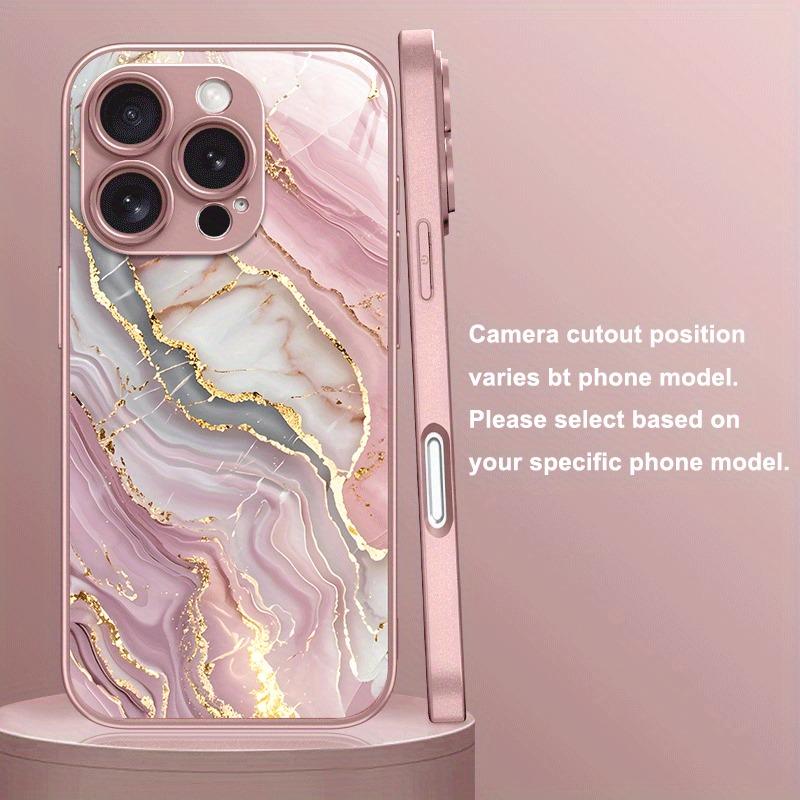 Advanced Marble Pattern Pink Metallic Paint Glass Hard Phone Case For iPhone 17 16 Pro Max 15 14 Plus 13 12 11 16E 17Air Cover
