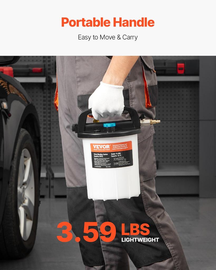 VEVOR Brake Bleeder Kit, 3L Brake Fluid Extractor with 1L Siphon Refilling Bottle & 13 Hose Connectors