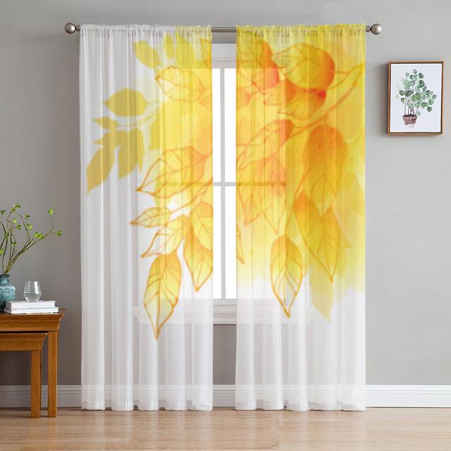 Maple Leaves Trees Texture Tulle Curtains For Living Room Sheer Voile Curtain Bedroom Decorative Kitchen Window Treatments