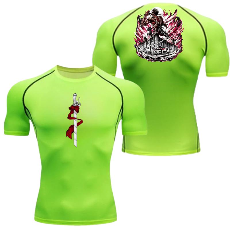 

Men Summer Athletic Compression T-Shirt Breathable Quick-Dry High-Elasticity Short Sleeve Tee with Bold Eren Yeager Graphic Gym XXXL