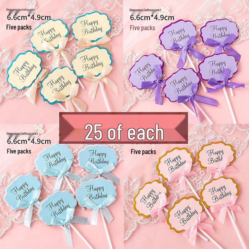 Writable Birthday Cake Decoration Bow with Blessings Card