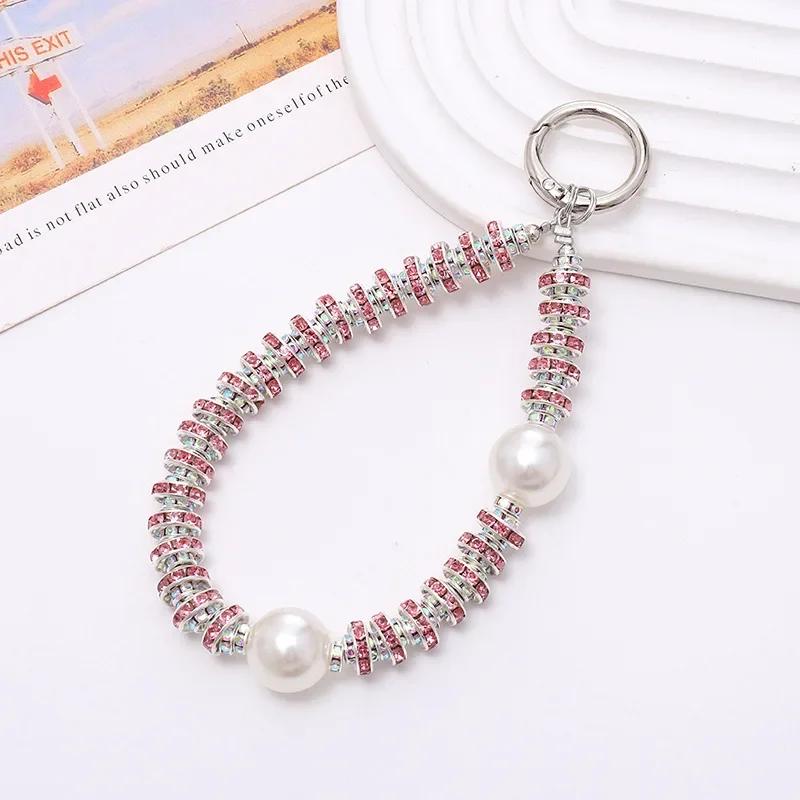 Diamond Pendant Phone Lanyard Universal Lanyard Anti-lost Luxury Diamond-encrusted Wrist Chain Short Pearl Diamond Ring Strap