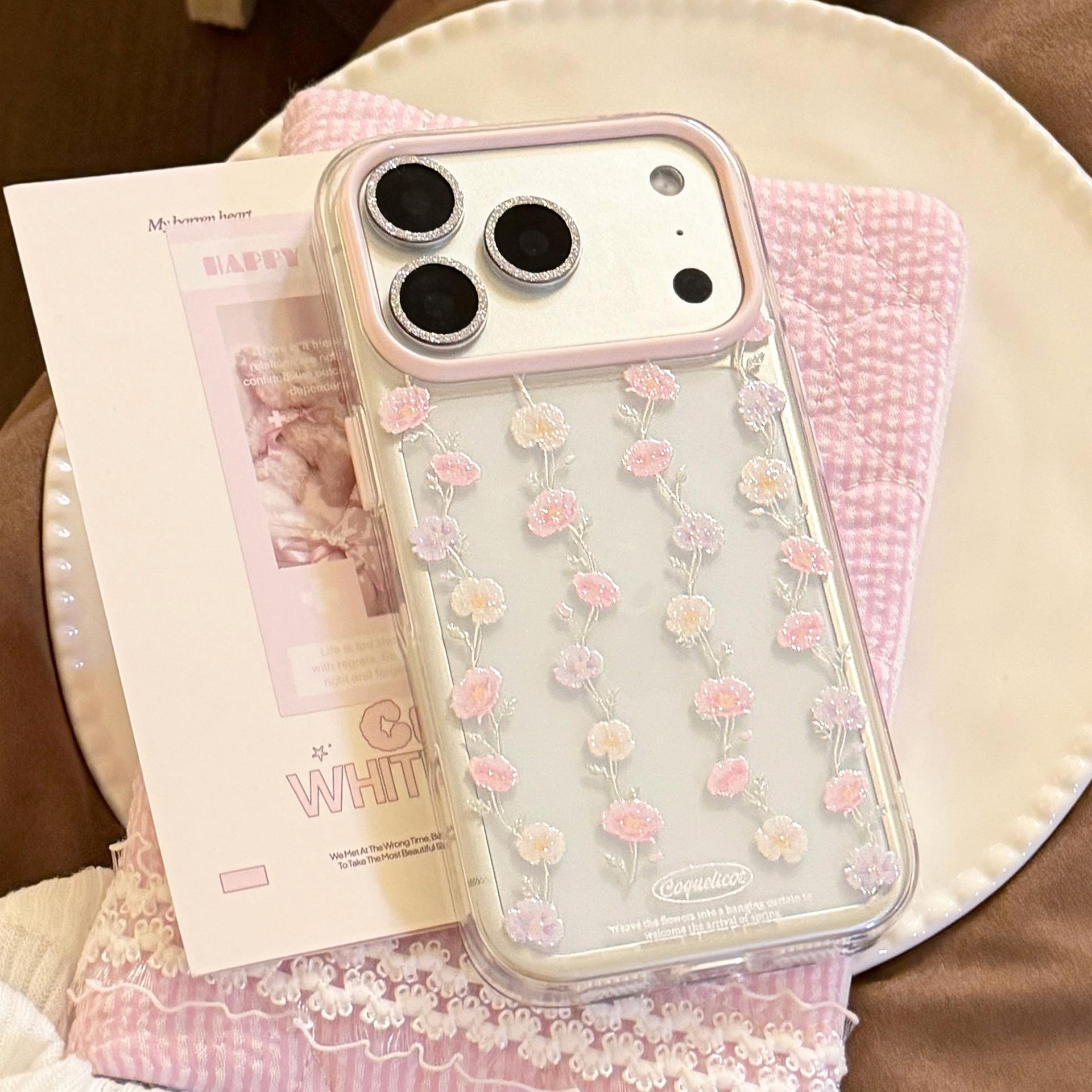 

Gentle Glitter Drop-proof Case for iPhone 17/16 - Transparent, Fresh Floral Design, Soft and Durable 17 Pro Max