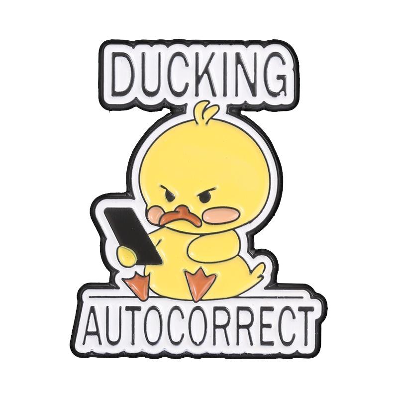 Cute Duck Enamel Pins Cool Sunglasses Pizza Party Time Ducking Autocorrect Cartoon Duck Brooches Lapel Badge Jewelry Gifts
