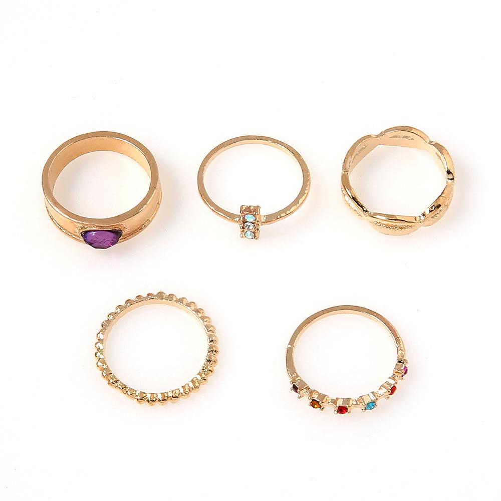 Jewelry Color Diamond Joint Ring Combination Set 5-Piece Ring Women