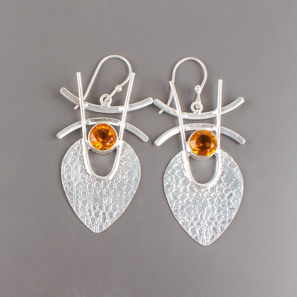 Citrine Gemstone 925 Sterling Silver Jewelry Handmade Drop/Dangle Earrings 1.78" EE-64-5