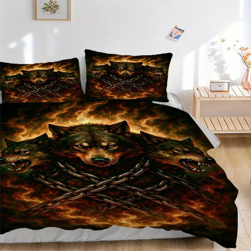 

3pcs Wolf Chains Duvet Cover Set -Includes 1 Duvet Cover and 2 Pillowcases, No Quilt Core, All-Season Home Decor yy251111162 135x200cm