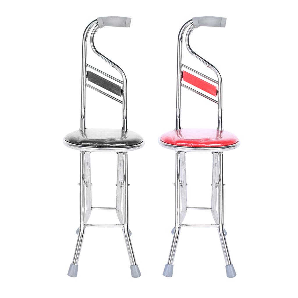 Folding Walking Hand Stick Stool Elderly Stainless Steel Four Leg Thickening Walking Cane