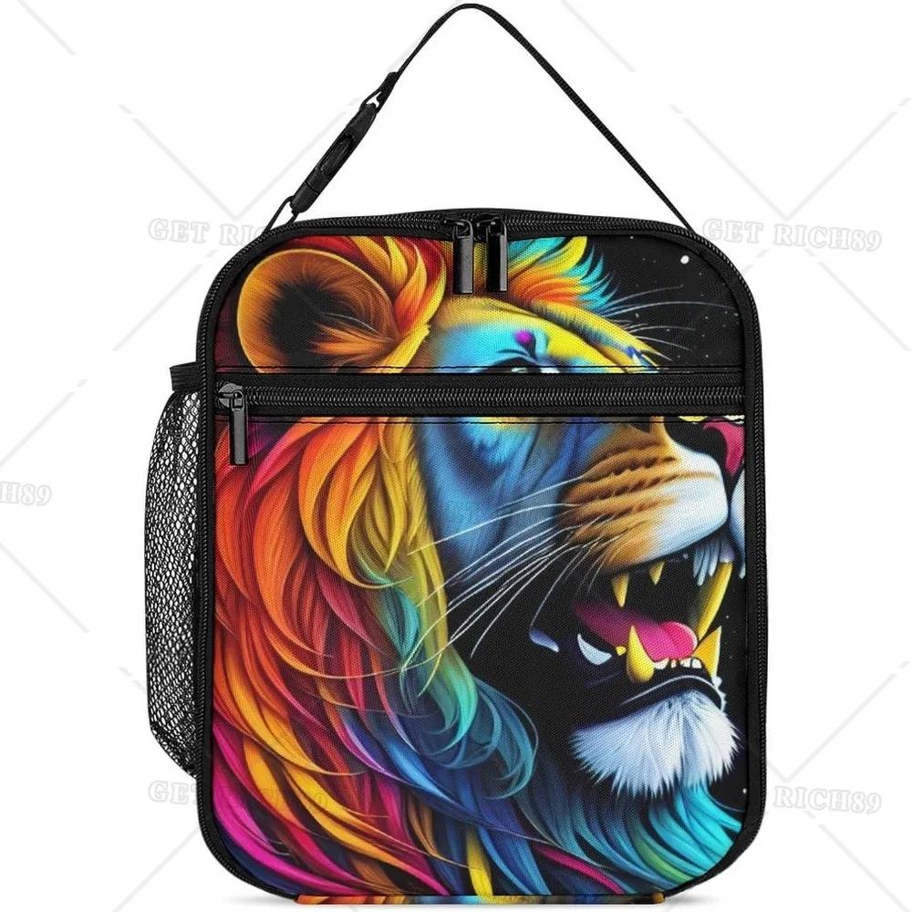 Fantasy Lion Sun and Moon Art Lunch Box for Women Men Kids Trip Picnic Office - Large Capacity Lunch Bag Thermal Pail Container
