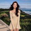 2026 early autumn new temperament waist thin knitted V-neck A word waist pinched short dress dress children sexy pure desire