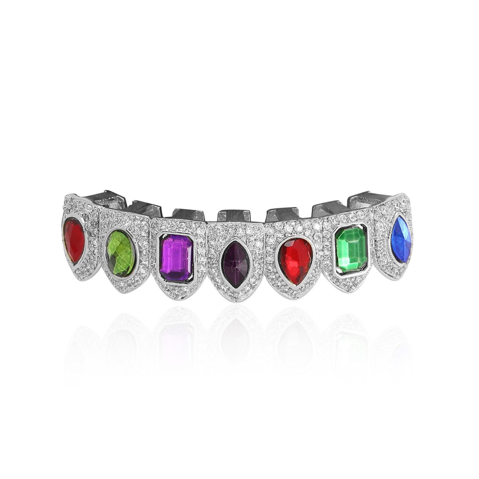 

Retro High-End Zircon Hip Hop Grillz, Eight Upper & Lower Teeth Decorations