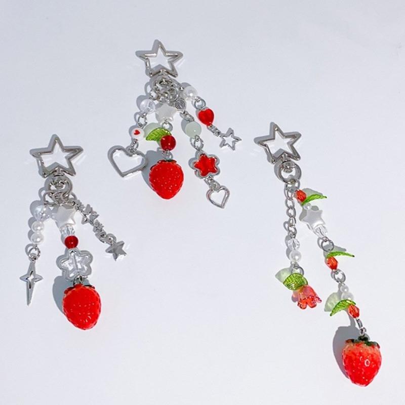 Multi Color Phone Lanyard Strawberry Pendant Wrist Strap Detachable Phone Chains Keyring Portable Accessory for Women