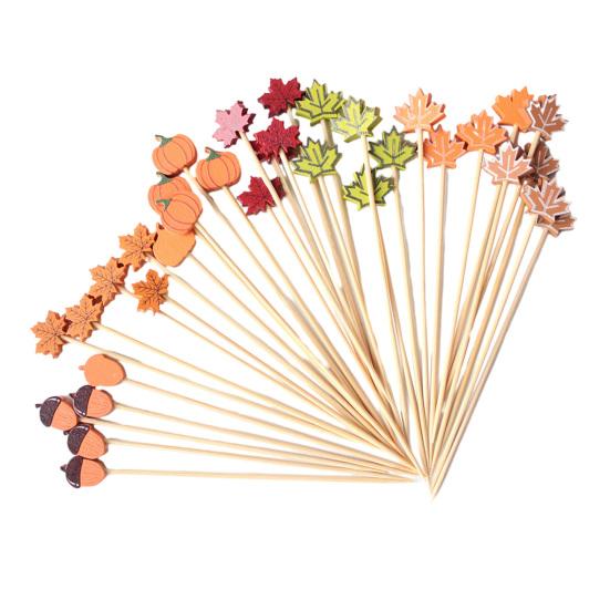 100PCS Disposable Cocktail Picks Bamboo Skewers Thanksgiving Themed