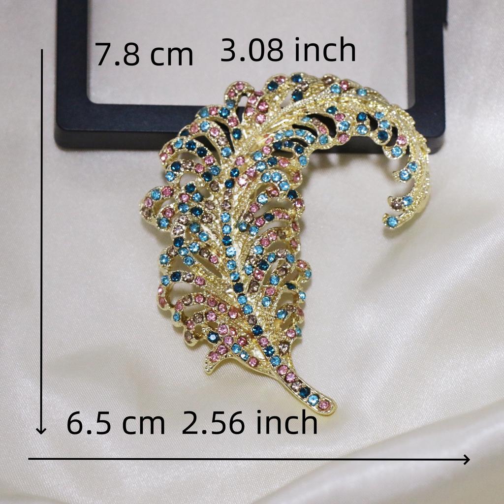 Women Men Exquisite Luxury Rhinestone Feather Pin Badges Shining Boutique Decoration For Man Woman