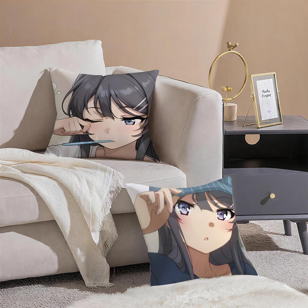 Anime melancholic MMai SSakurajima Sexy Cushion Cover Pillowcase Short Plush Invisible zipper Room Sofa Cushion Cover