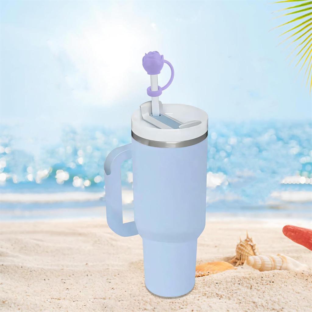 For Stanley 10mm Silicone Straw Cover Large Diameter Rose Flower Shape Heat-resistant Dust Proof Straw Plug Cap Cup Accessories