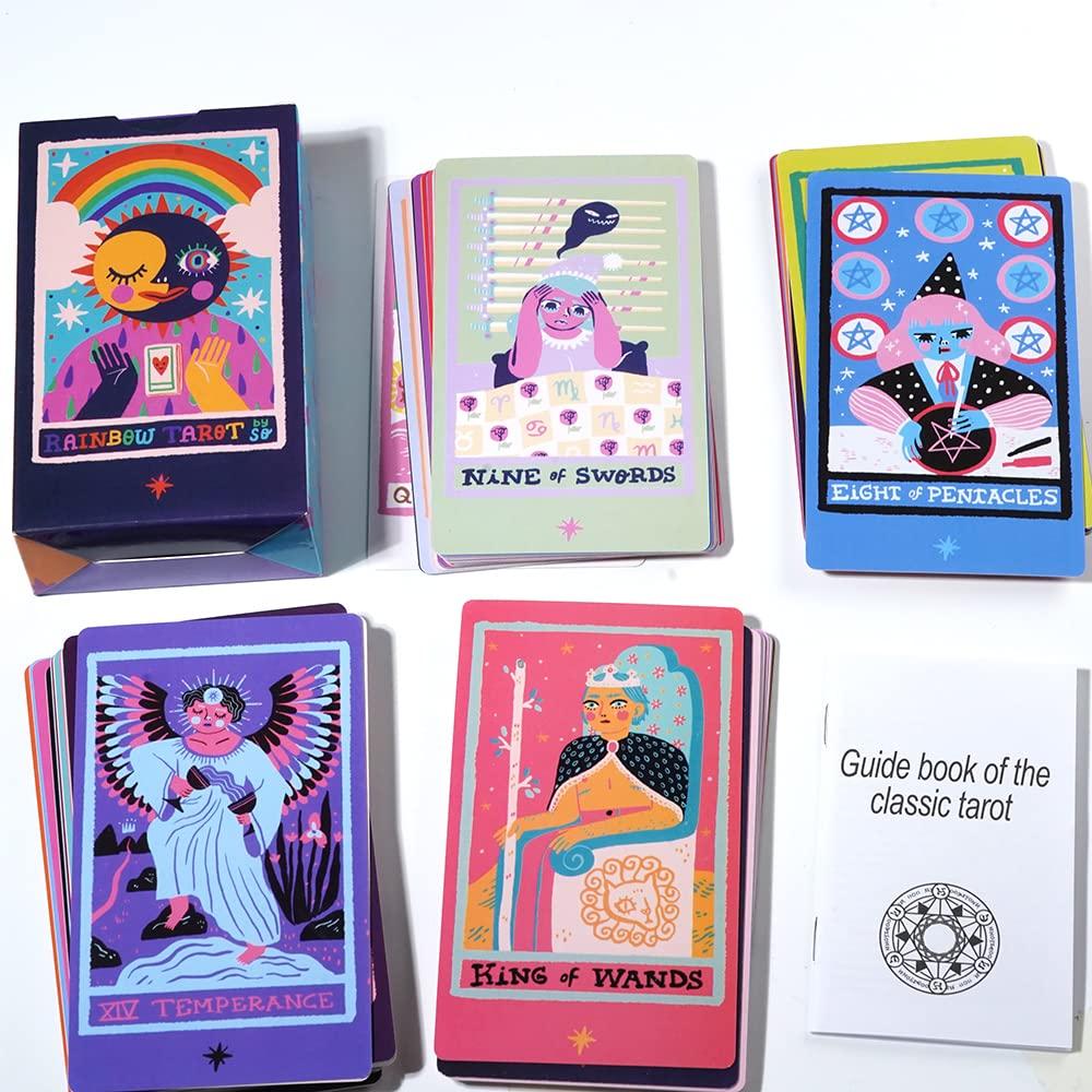 Embrace the Colors of the Rainbow with the Atesswy Vibrant Queer Tarot 80 Standard Tarot Cards Tarot Plus 2 X 12cm X Deck. (All Extras), Size 4.75"