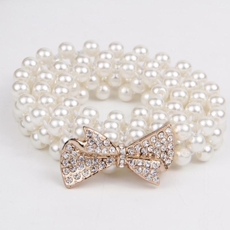 Rhinestone Pearl Waist Chain Women'S Elastic Waist Seal Women'S Decoration Elastic Woven Belt Dress Decoration