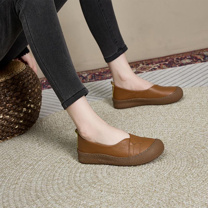 

Женские одинарные туфли из первого слоя коровьей осенней кожи, с круглым носком, свободные и простые, повседневные туфли на одной педали 35