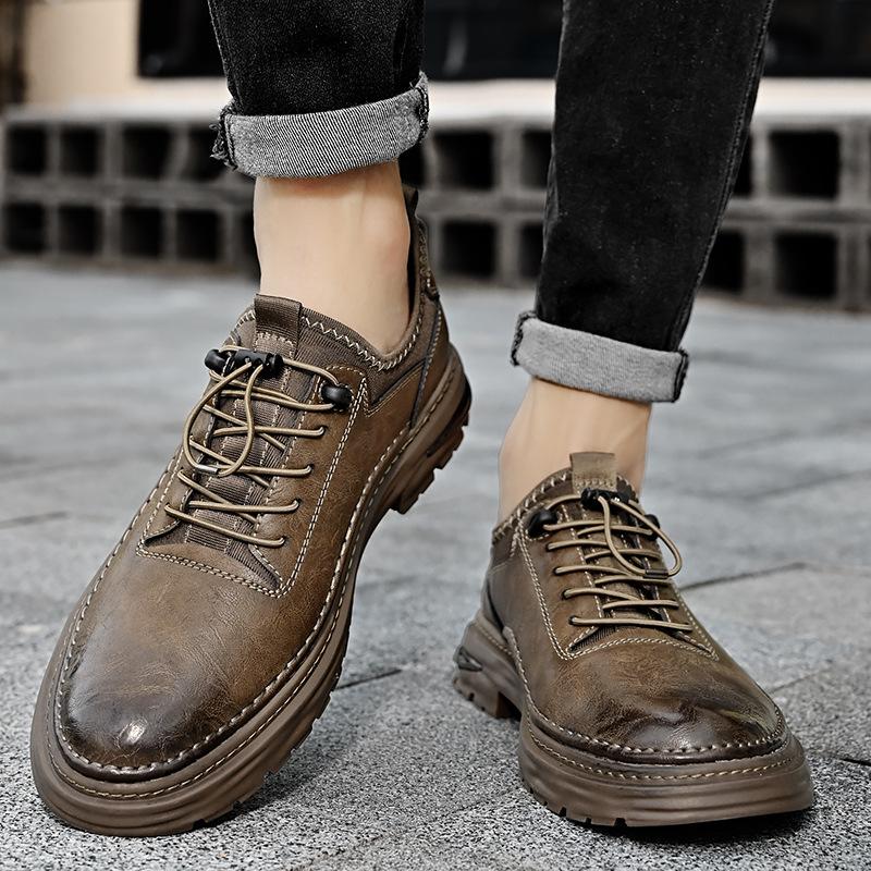 

2025 autumn new thick-soled casual men s leather shoes genuine leather British lazy soft-soled men s shoes low-top versatile trendy shoes 46