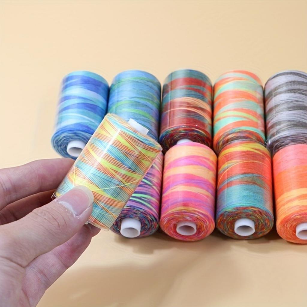 1 Box of 10 Rolls of 1000 Yards Large Size Colorful Sewing Thread for Home Sewing Machine Thread, DIY Hand Sewing Thread Sectional Dyeing