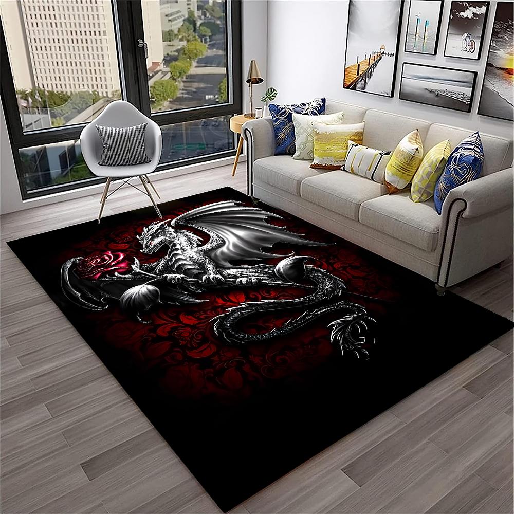 3D-Teppich mit chinesischem Drachen, Mythos, Kunst, Cartoon-Motiv, für Zuhause, Wohnzimmer, Schlafzimmer, Sofa, Fußmatte, Dekoration, Kinderspielbereich, rutschfeste Bodenmatte