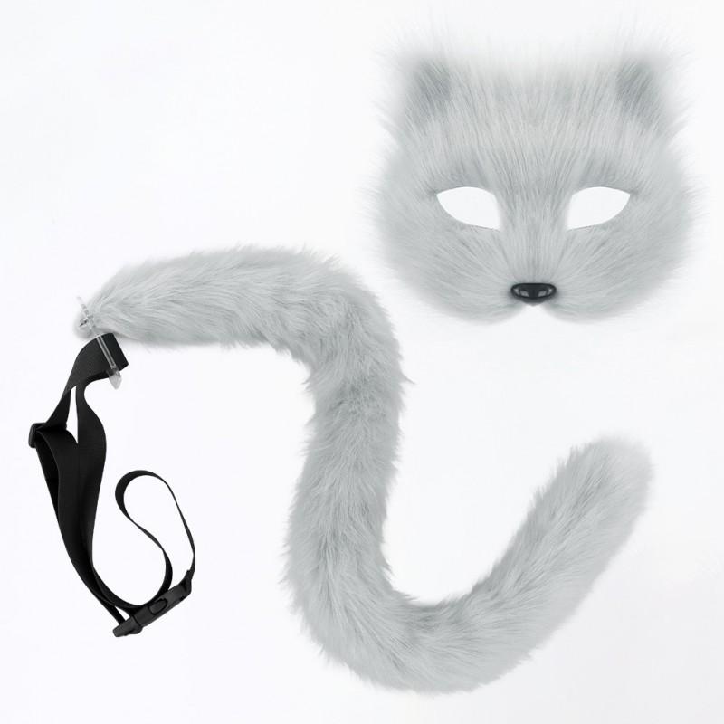 Handmade Plush Cat Mask Tail Set Cosplay Costume Party Dress Up Accessory