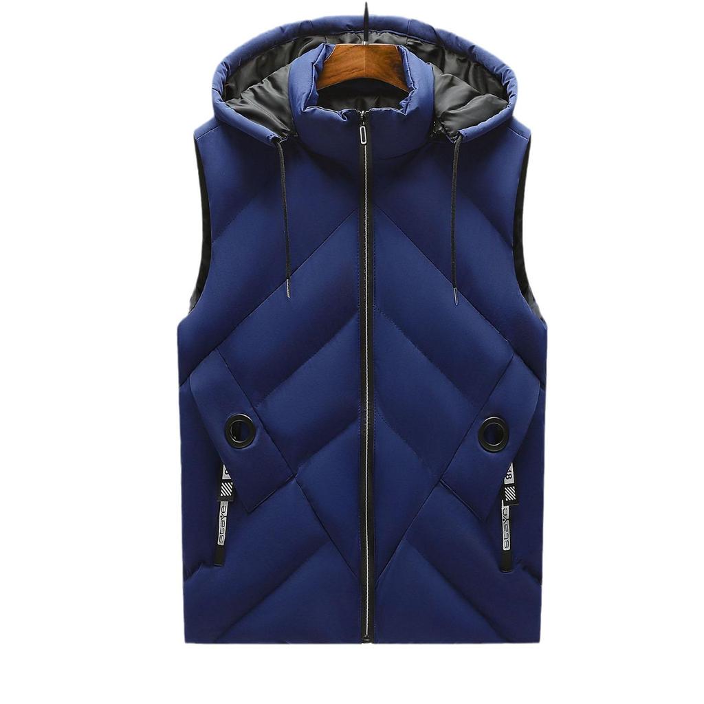 Men's Large Hooded Slim Fit Down Cotton Vest - Youth Trend Waistcoat