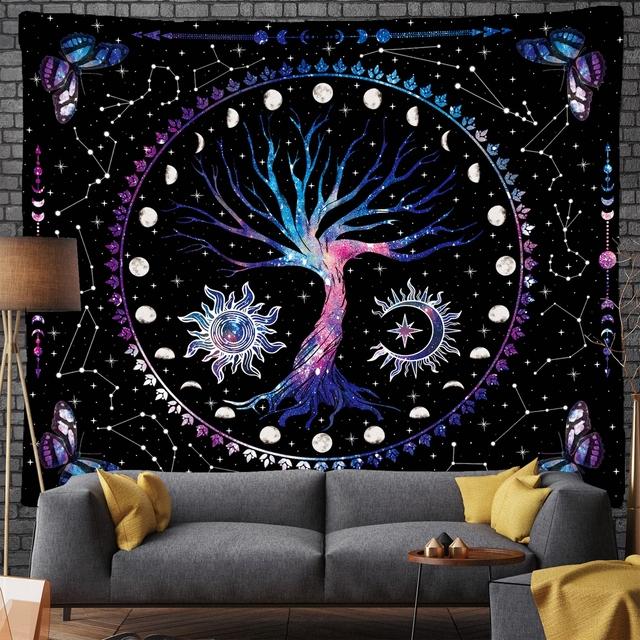 Tree Of Life Tapestry Wall Hanging Moon Phase Snake Tapestries Trippy Bohemia Hippie Mushroom Moth Floral For Living Room Bedroo