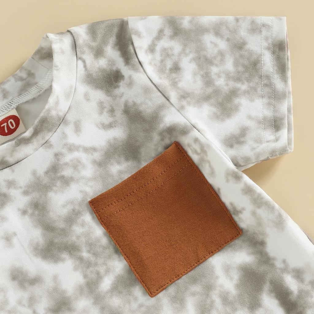 Baby Boys Shorts Set, Tie-dye Print Short Sleeve Crew Neck T-shirt with Elastic Waist Shorts Summer Outfit