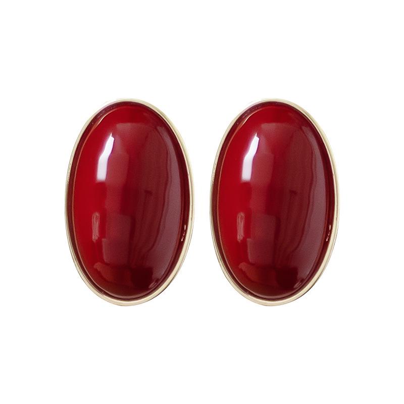Ancola 2024 Red Retro Oval Pearl Earrings - Autumn & Winter Collection