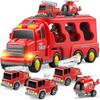 Police Truck Toys for Toddler 3 4 5 6 Years Old Boys   5 In 1 Friction Power Emergency Vehicle, Carrier Truck Toys for Kids 3 5, Red
