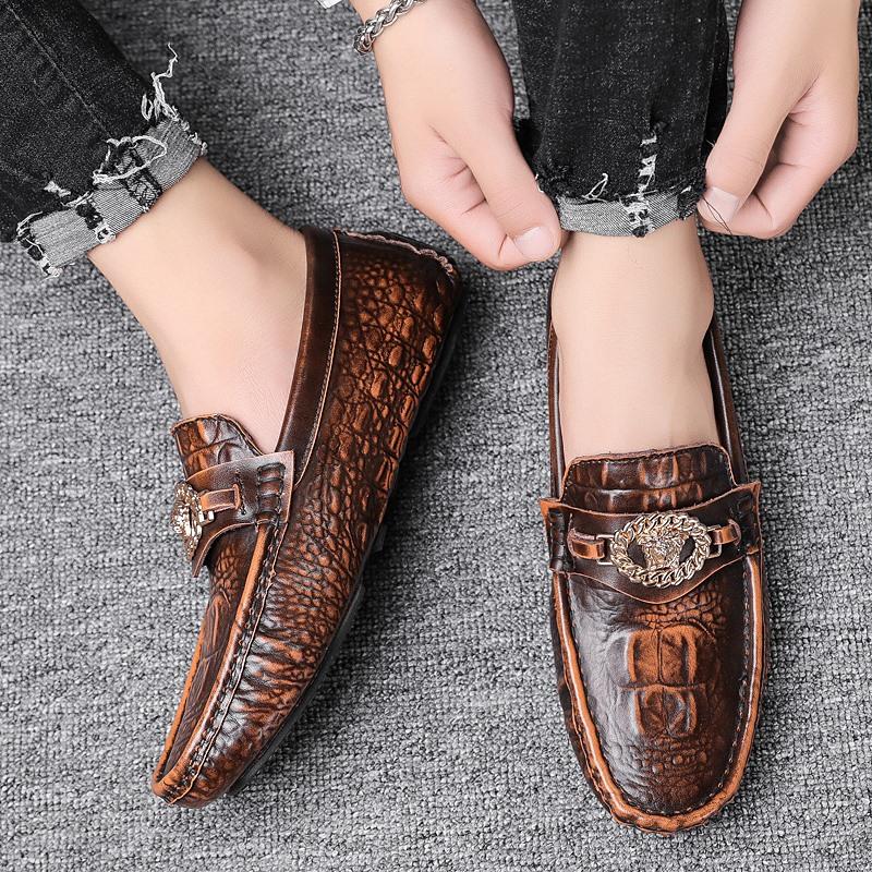 Pantofi Retro Roșii de Bărbați din Crocodil, Lucrați Manual, de Lux, din Piele Naturală Autentică, Pantofi Formali Loafers pentru Bărbați, Mocasini Italieni, Pantofi de Condus pentru Bărbați