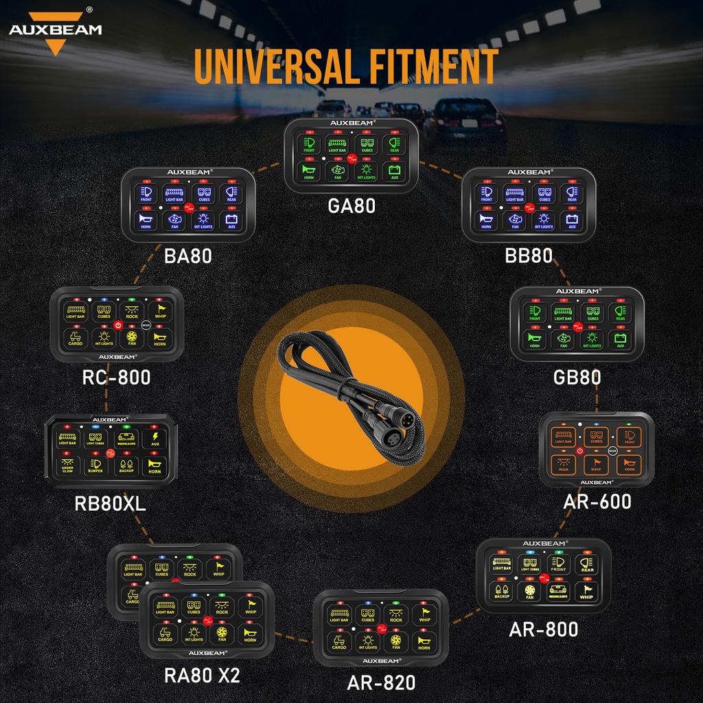 Auxbeam Verlängerungskabelbaum 8-fach Schalterpanel BA80, GA80, BB80, GB80, AR-600, AR-800,