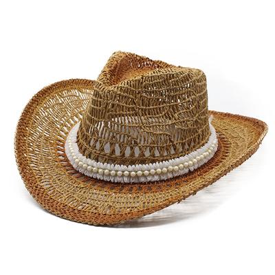 Sprühbemalter Cowboy Strohhut Perle Hohlhut Handgefertigt Maran Western Cowboyhut Ethnisch Sonnenhut