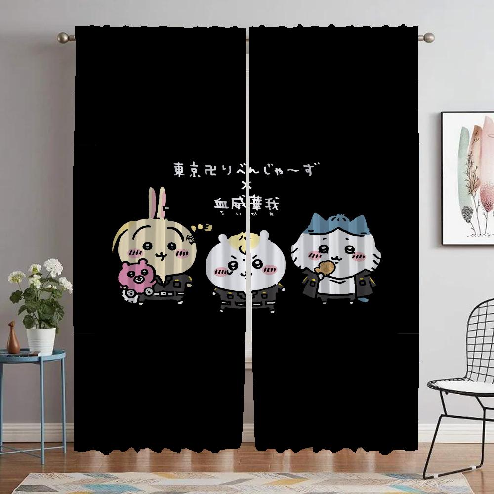 Chiikawas Blackout Curtains for Living Room Curtain Halloween Decoration Kitchen Curtains 2 Pieces Tulle for Bedroom Partition