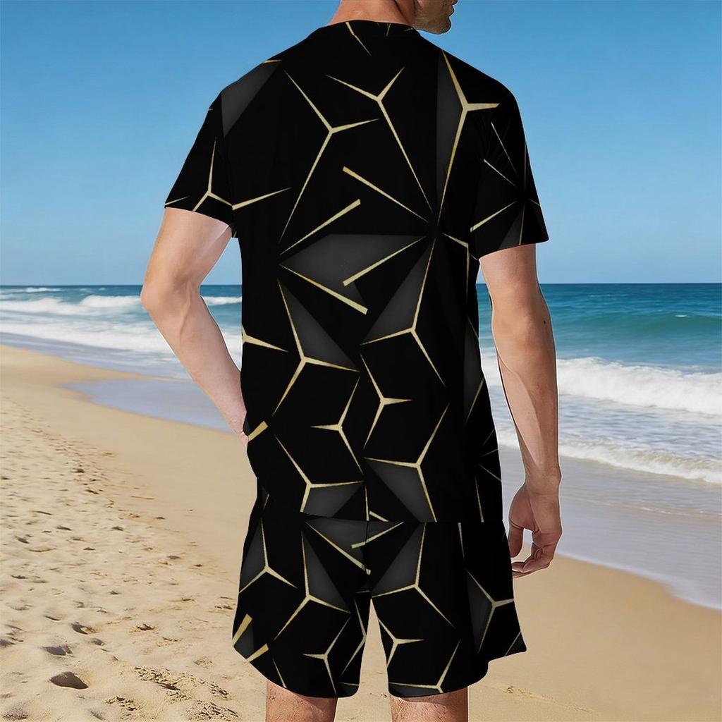 Men Vintage Floral Mandala Print Short Sleeve Top And Matching Knee Shorts Two Piece Outfit